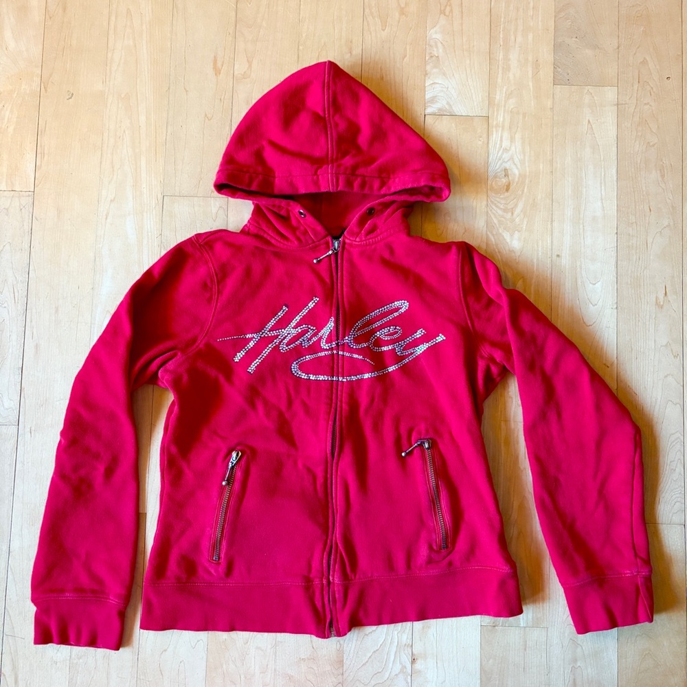 Women’s size small red rhinestone bling Harley Davidson full zip hoodie